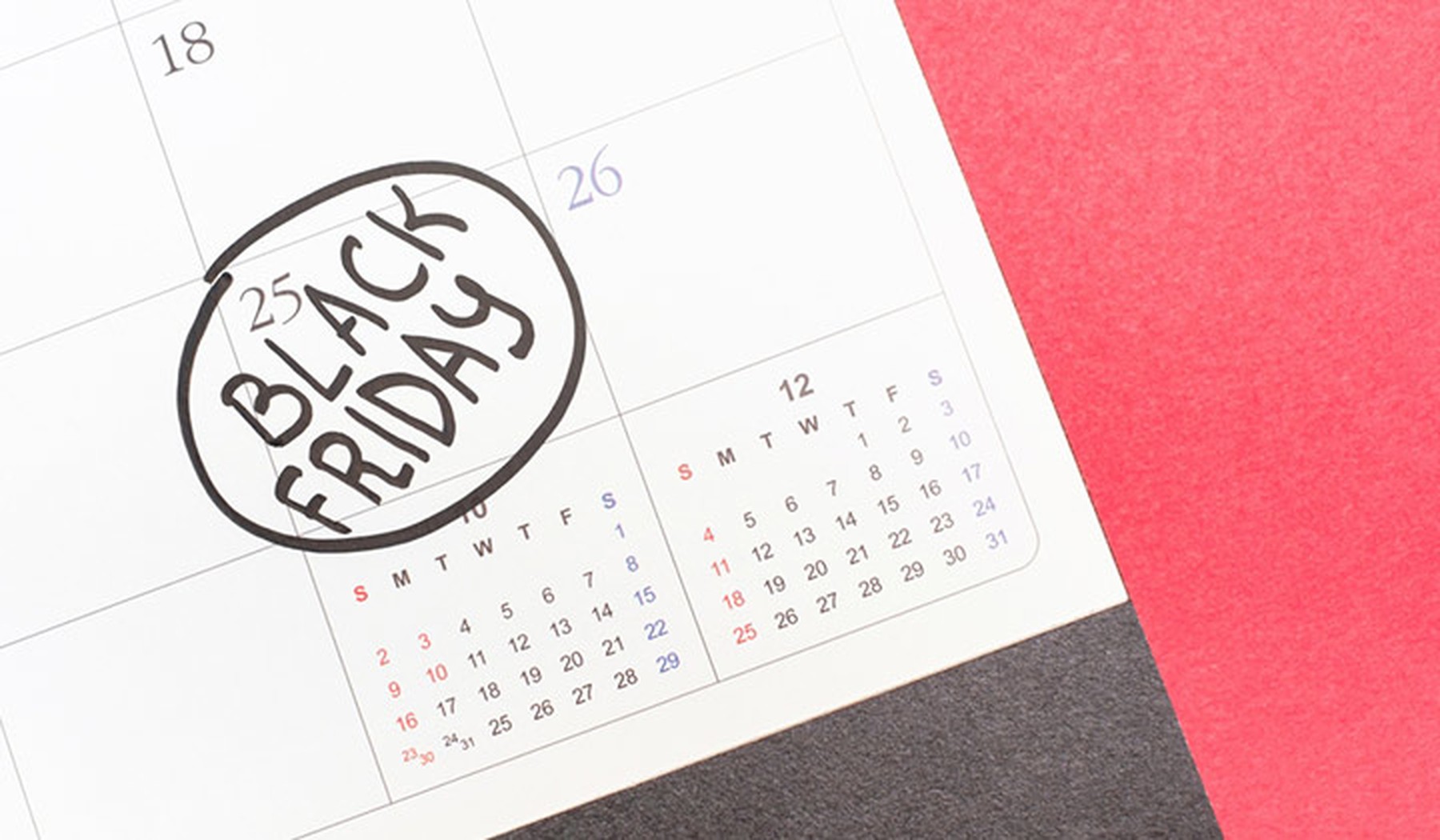 calendario del último fin de semana de noviembre 2022 con el día de Black Friday marcado
